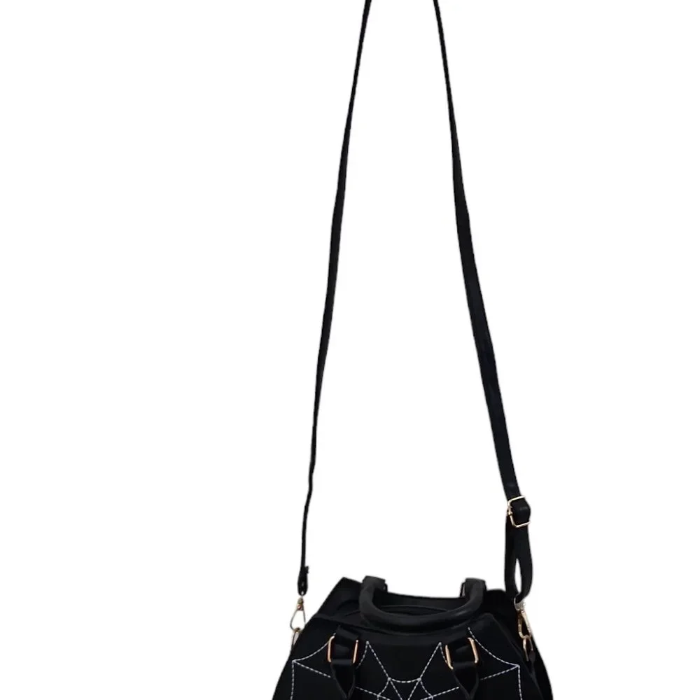 Women's Cosplay Halloween Black Spider White Web Shoulder Bag, Gothic